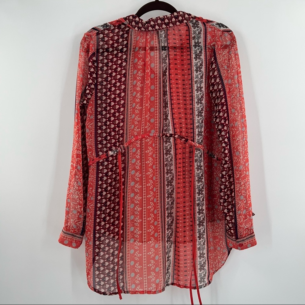 Free People Moonlight Mile Mixed-Print Top in Hot Coral Combo - Picture 4 of 8